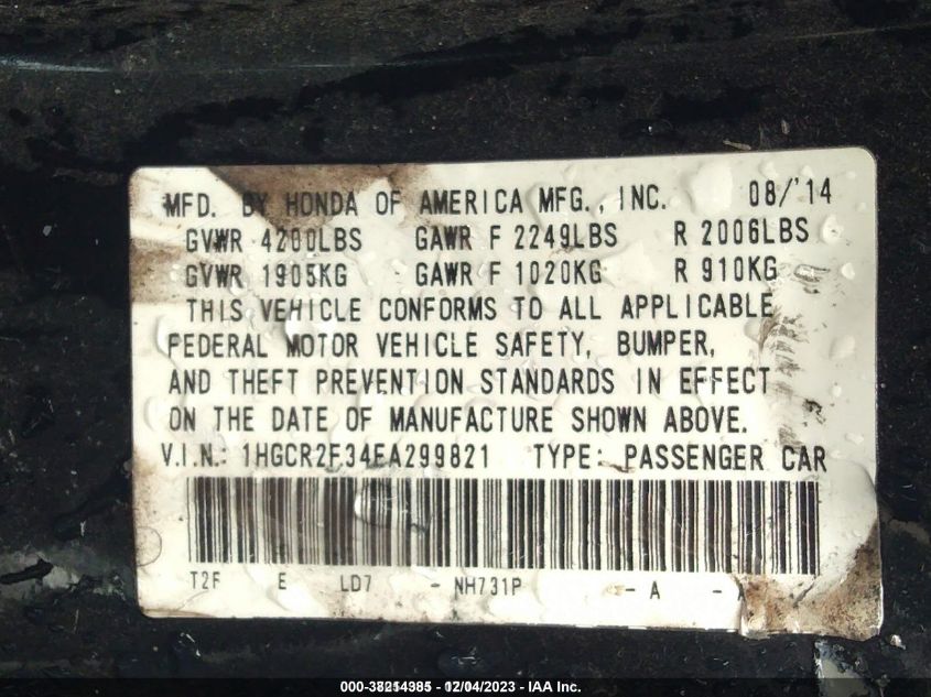 2014 HONDA ACCORD LX - 1HGCR2F34EA299821