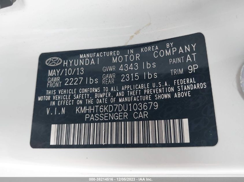 2013 HYUNDAI GENESIS 2.0T PREMIUM - KMHHT6KD7DU103679