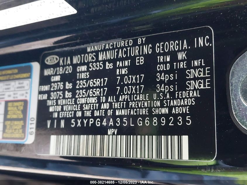 2020 KIA SORENTO L/LX - 5XYPG4A35LG689235
