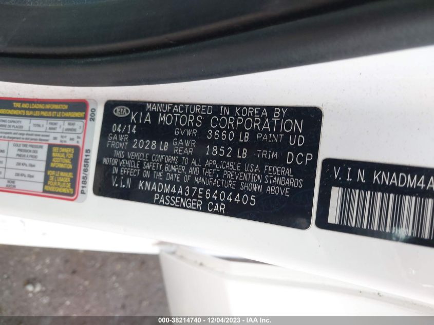 2014 KIA RIO LX KNADM4A37E6404405