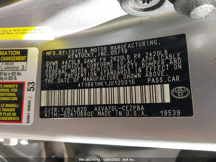 2018 TOYOTA CAMRY XSE - 4T1B61HK1JU125016