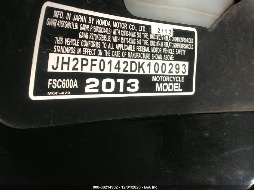 2013 HONDA FSC600 A JH2PF0142DK100293