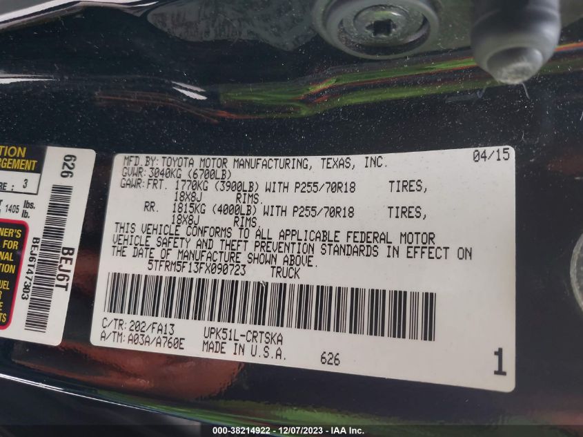 2015 TOYOTA TUNDRA SR 4.6L V8 - 5TFRM5F13FX090723