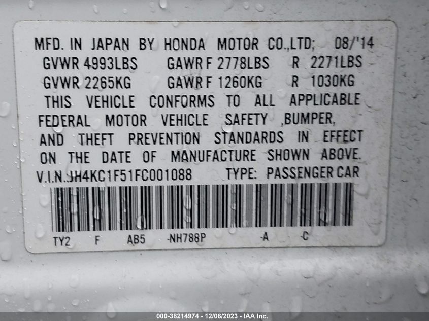 2015 ACURA RLX TECH - JH4KC1F51FC001088