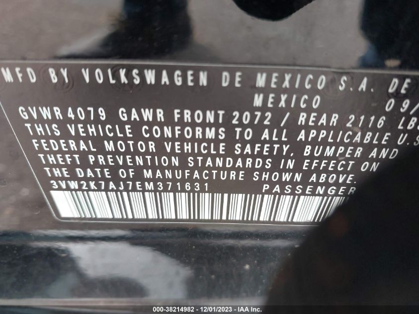 2014 VOLKSWAGEN JETTA 2.0L S - 3VW2K7AJ7EM371631