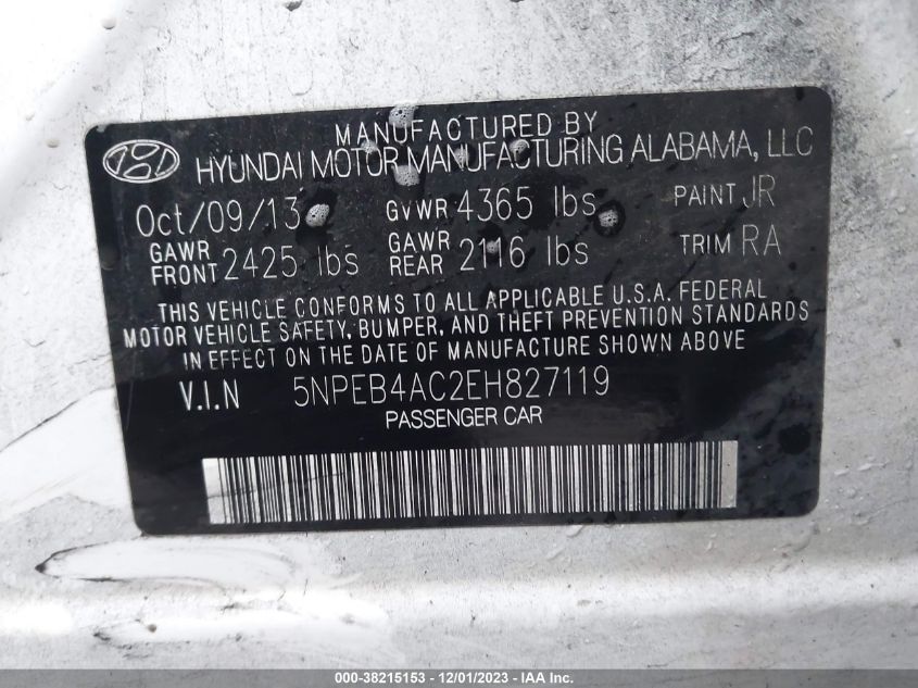 2014 HYUNDAI SONATA GLS - 5NPEB4AC2EH827119