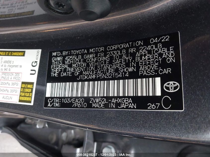 2022 TOYOTA PRIUS PRIME XLE - JTDKAMFP5N3215414