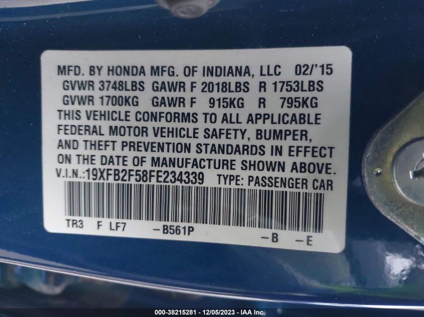2015 HONDA CIVIC LX - 19XFB2F58FE234339