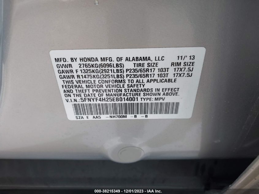 2014 HONDA PILOT LX - 5FNYF4H25EB014001