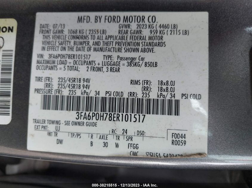 2014 FORD FUSION SE - 3FA6P0H78ER101517