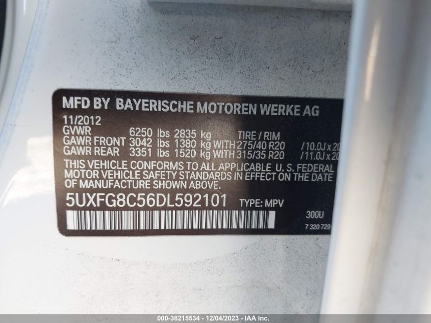 5UXFG8C56DL592101 2013 BMW X6, photo no. 9