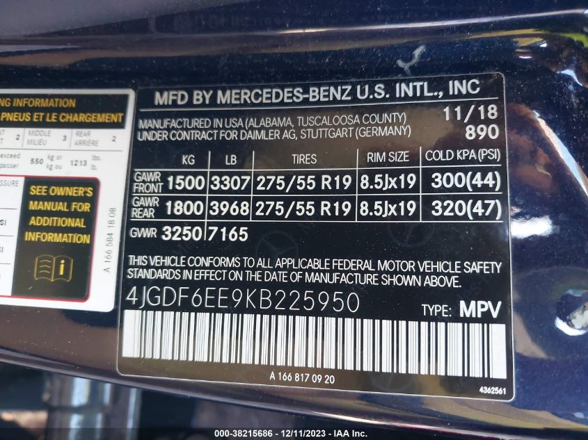2019 MERCEDES-BENZ GLS 450 4MATIC 4JGDF6EE9KB225950