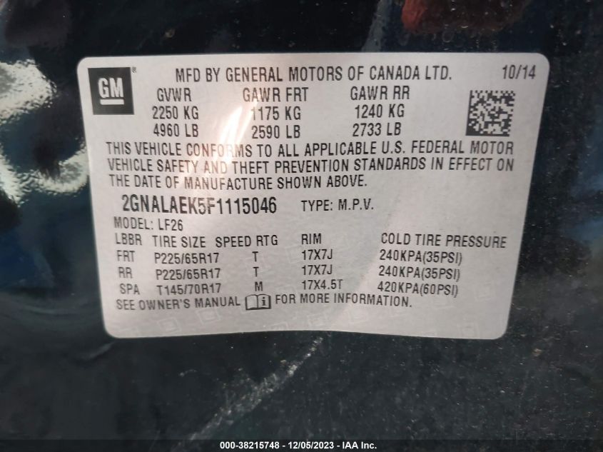 2015 CHEVROLET EQUINOX LS - 2GNALAEK5F1115046