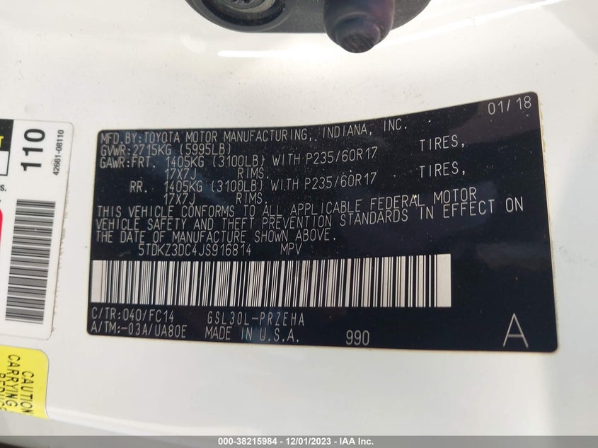 VIN 5TDKZ3DC4JS916814 2018 TOYOTA SIENNA LE