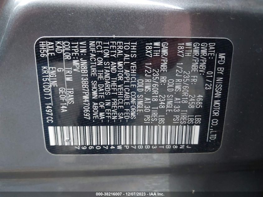 2023 NISSAN ROGUE - 1N8BT3BB7PW470697