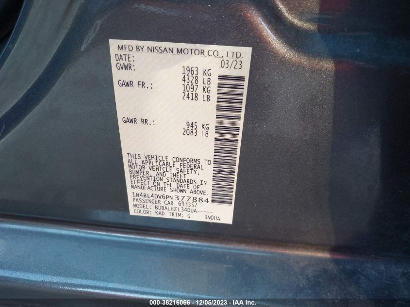 2023 NISSAN ALTIMA SV FWD - 1N4BL4DV6PN377884