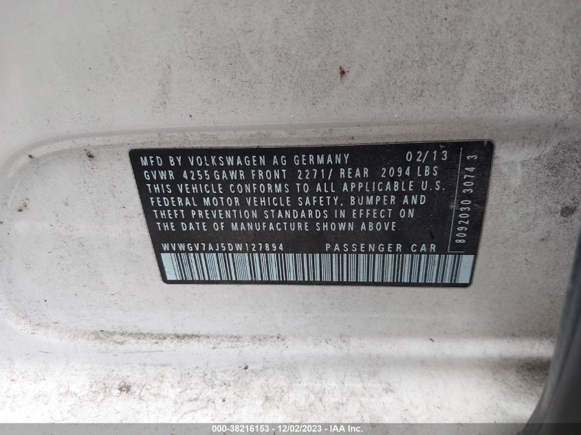 2013 VOLKSWAGEN GTI - WVWGV7AJ5DW127894