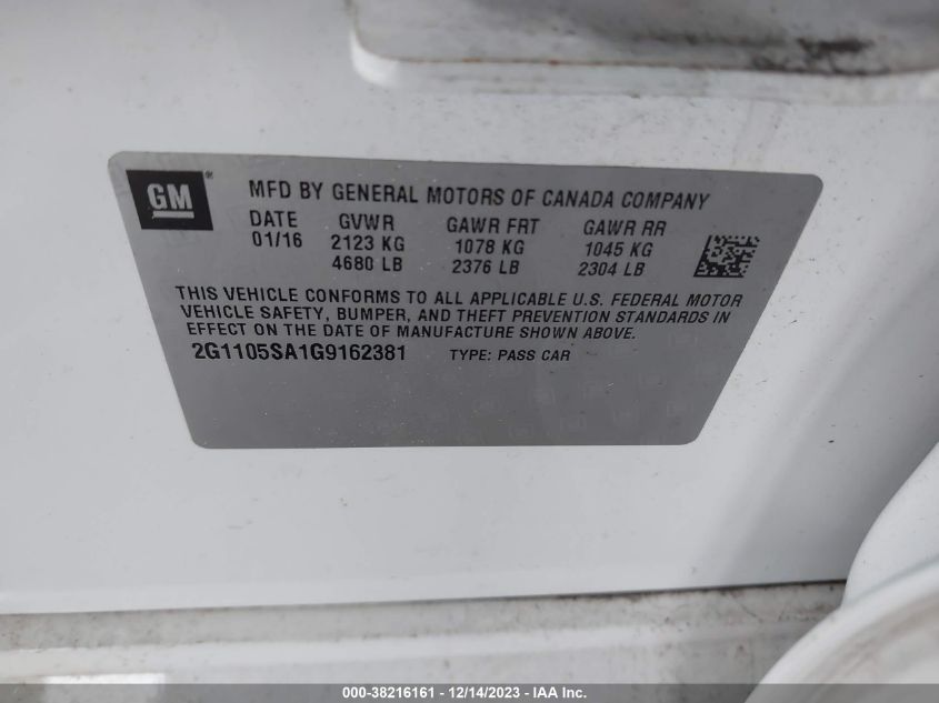 2016 CHEVROLET IMPALA LT - 2G1105SA1G9162381