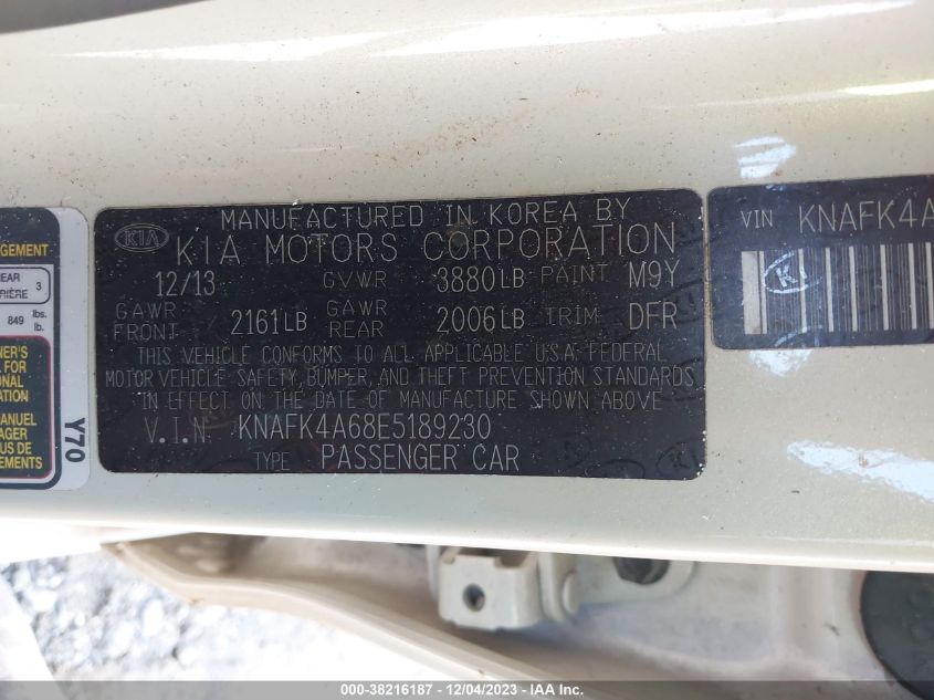 2014 KIA FORTE LX - KNAFK4A68E5189230