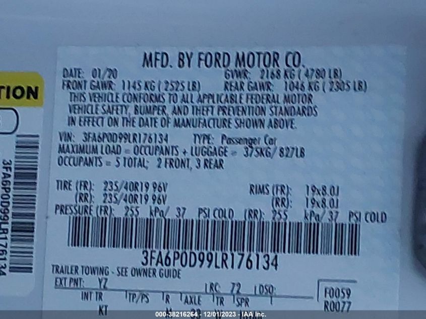 2020 FORD FUSION TITANIUM - 3FA6P0D99LR176134