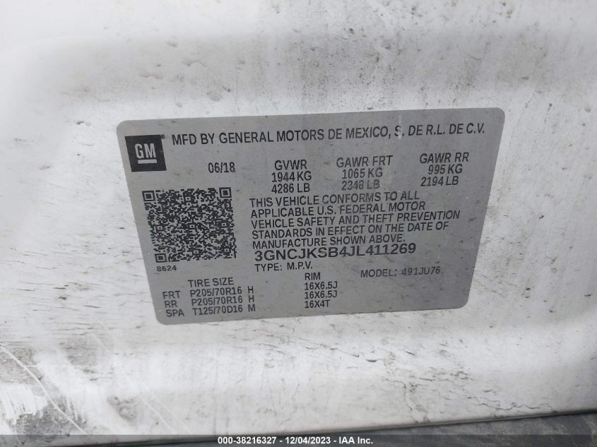 2018 CHEVROLET TRAX LS - 3GNCJKSB4JL411269