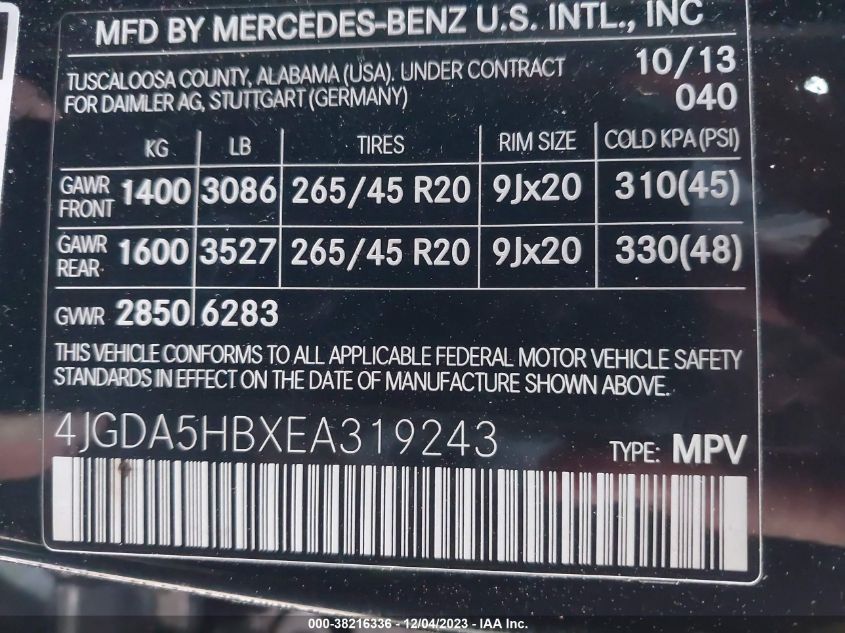 2014 MERCEDES-BENZ ML 350 4MATIC - 4JGDA5HBXEA319243