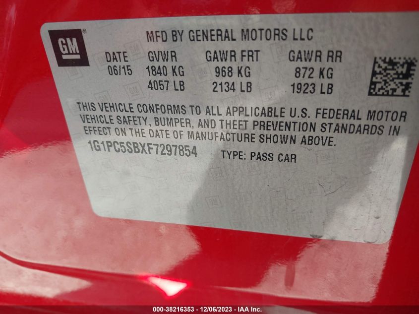 2015 CHEVROLET CRUZE LT - 1G1PC5SBXF7297854