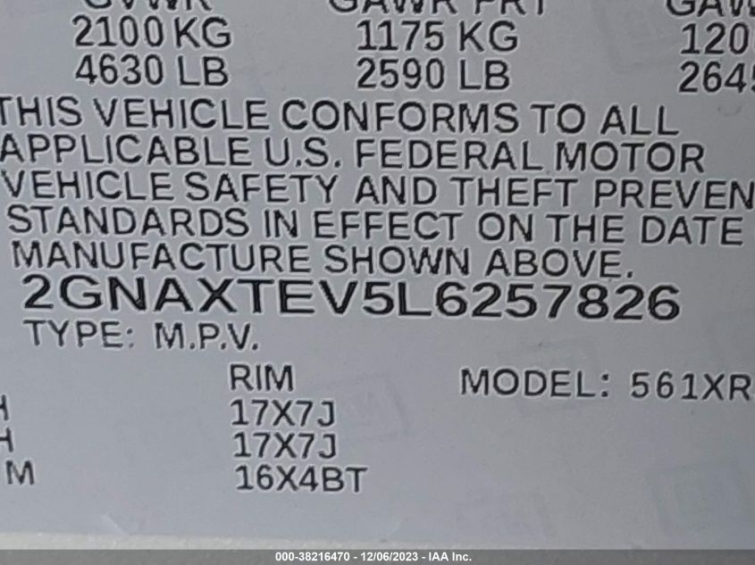 2020 CHEVROLET EQUINOX LT - 2GNAXTEV5L6257826