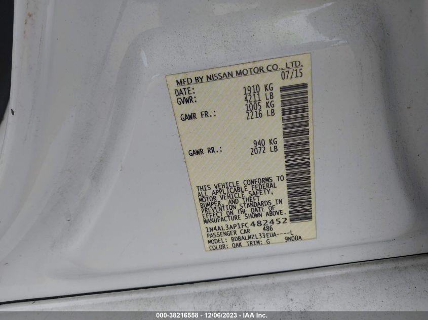 2015 NISSAN ALTIMA 2.5/S/SV/SL - 1N4AL3AP1FC482452