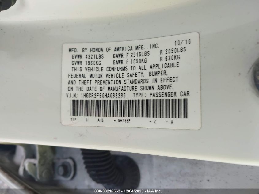 2017 HONDA ACCORD SPORT - 1HGCR2F60HA082295