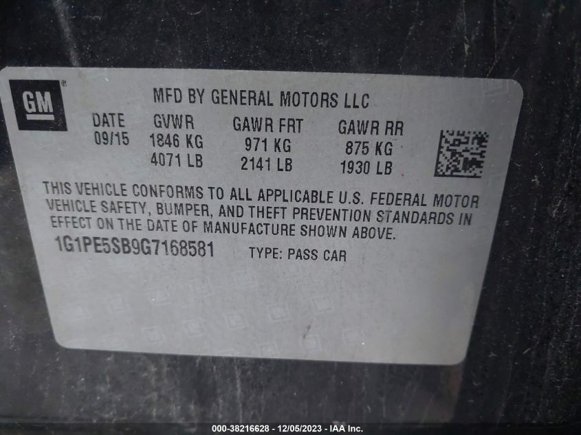 2016 CHEVROLET CRUZE LIMITED LT - 1G1PE5SB9G7168581
