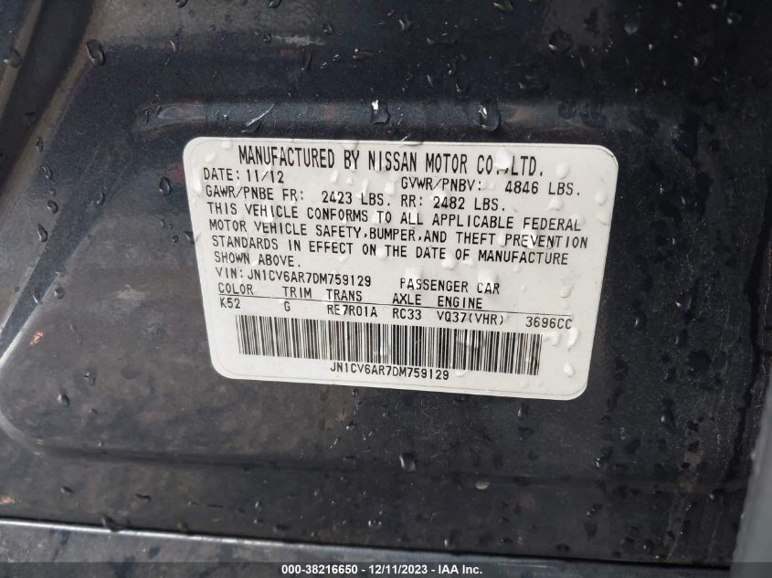 2013 INFINITI G37X X - JN1CV6AR7DM759129