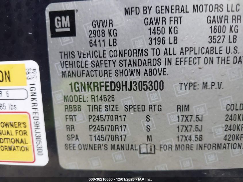 2017 CHEVROLET TRAVERSE LS - 1GNKRFED9HJ305300