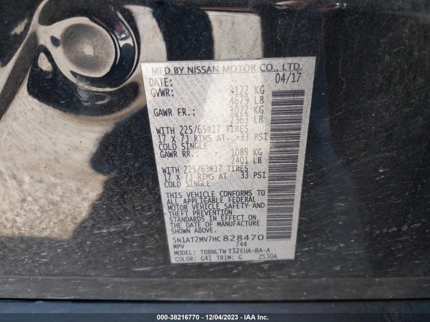 2017 NISSAN ROGUE SV/SL - 5N1AT2MV7HC828470