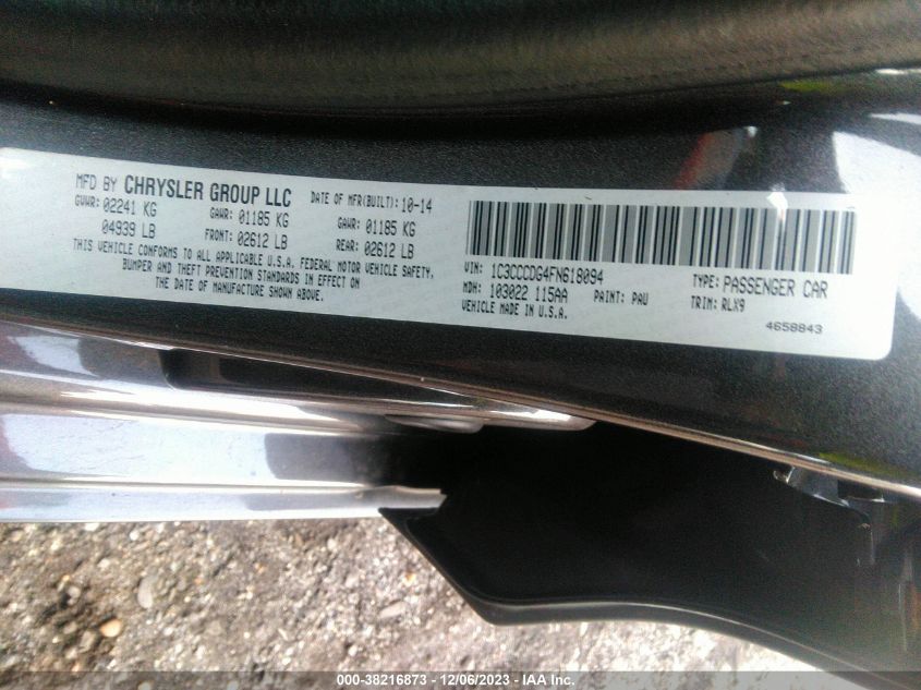 2015 CHRYSLER 200 S - 1C3CCCDG4FN618094