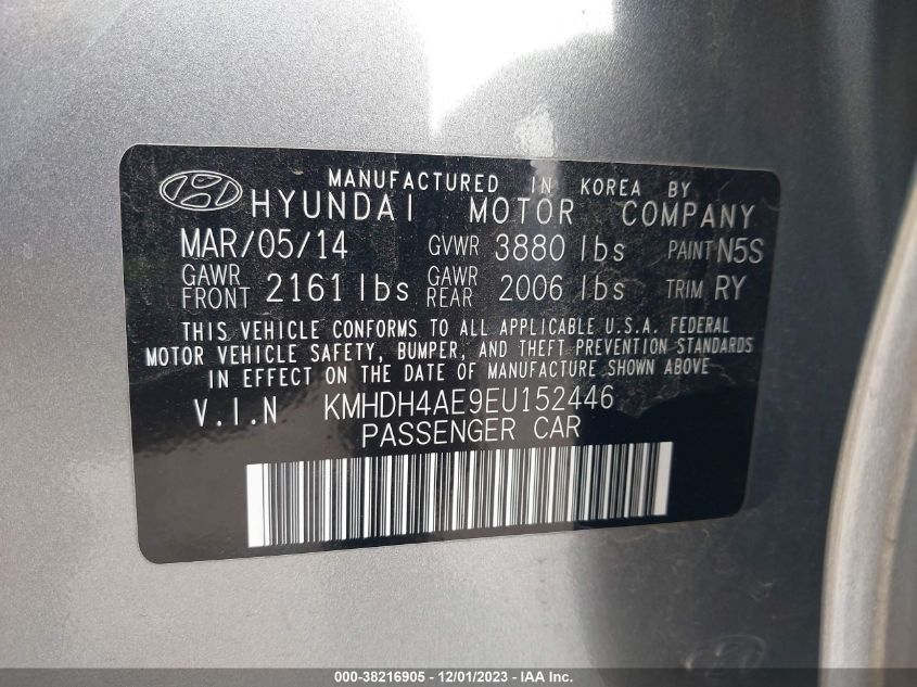 2014 HYUNDAI ELANTRA LIMITED (ULSAN PLANT) - KMHDH4AE9EU152446