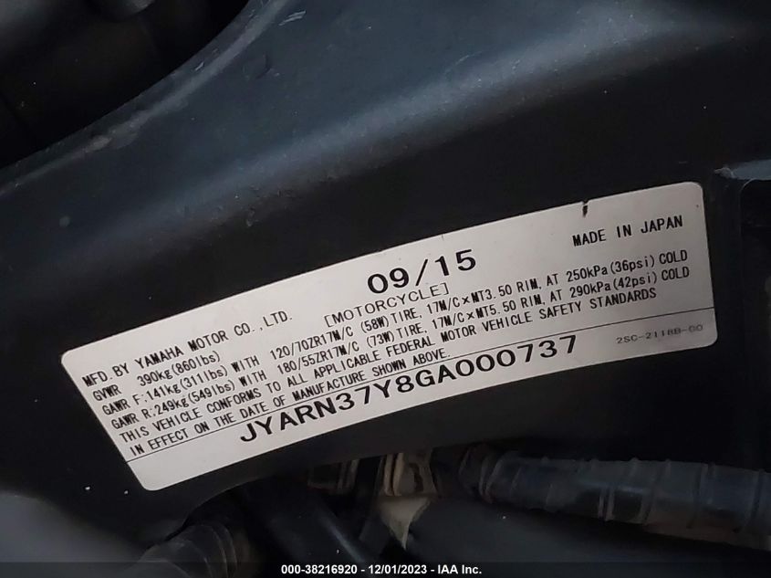 2016 YAMAHA FJ09 C JYARN37Y8GA000737