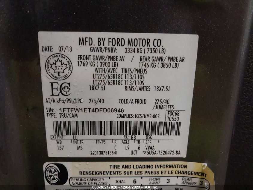 2013 FORD F-150 XLT - 1FTFW1ET4DFD06946