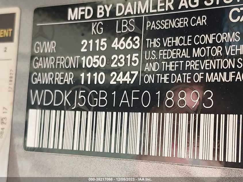 WDDKJ5GB1AF018893 | 2010 MERCEDES-BENZ E 350