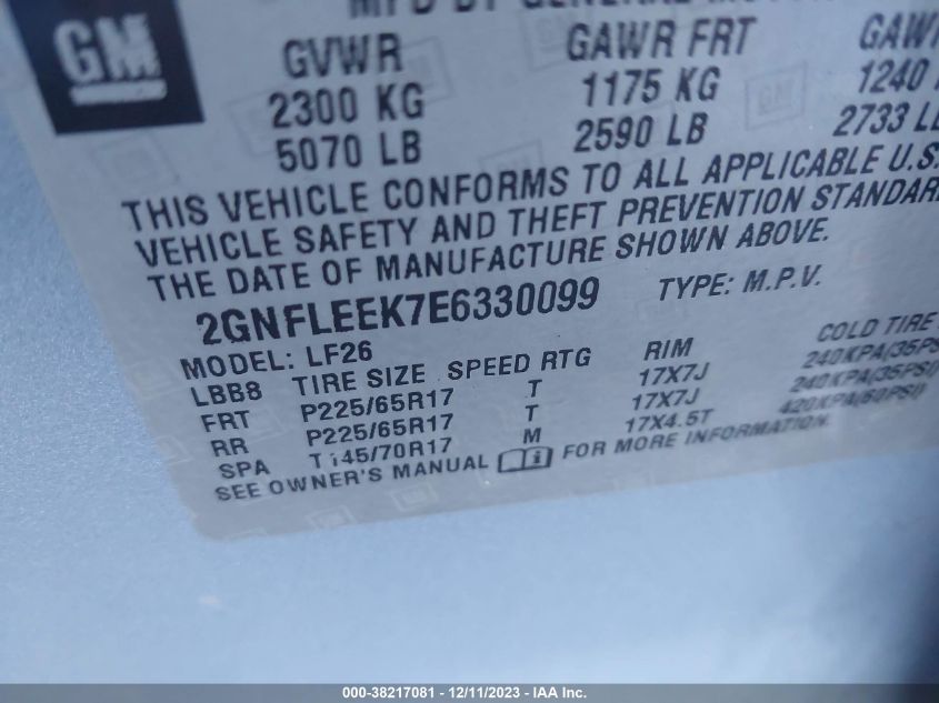 2014 CHEVROLET EQUINOX LS - 2GNFLEEK7E6330099