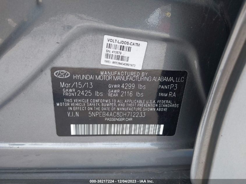 2013 HYUNDAI SONATA GLS - 5NPEB4AC8DH712233