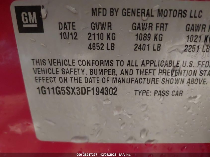 2013 CHEVROLET MALIBU 3LT - 1G11G5SX3DF194302