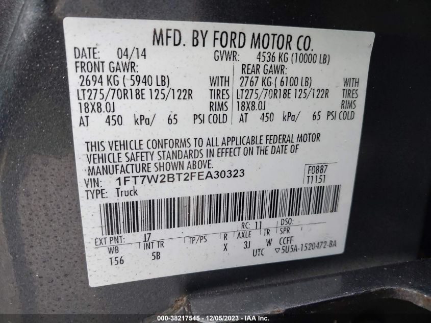 2015 FORD F-250 LARIAT - 1FT7W2BT2FEA30323