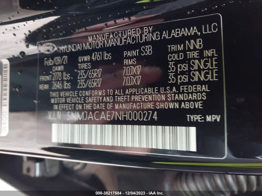 2022 HYUNDAI TUCSON SE - 5NMJACAE7NH000274