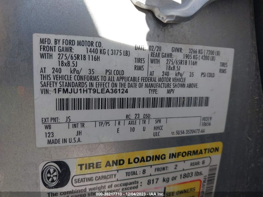 2020 FORD EXPEDITION XLT - 1FMJU1HT9LEA36124