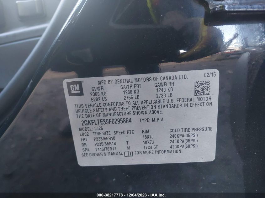 2015 GMC TERRAIN SLT - 2GKFLTE39F6295884