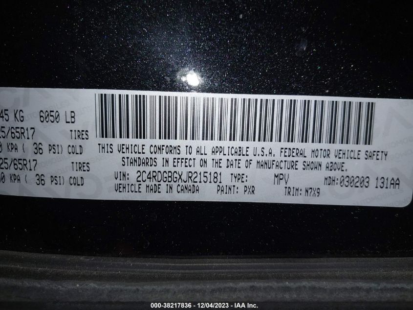2018 DODGE GRAND CARAVAN SE PLUS - 2C4RDGBGXJR215181