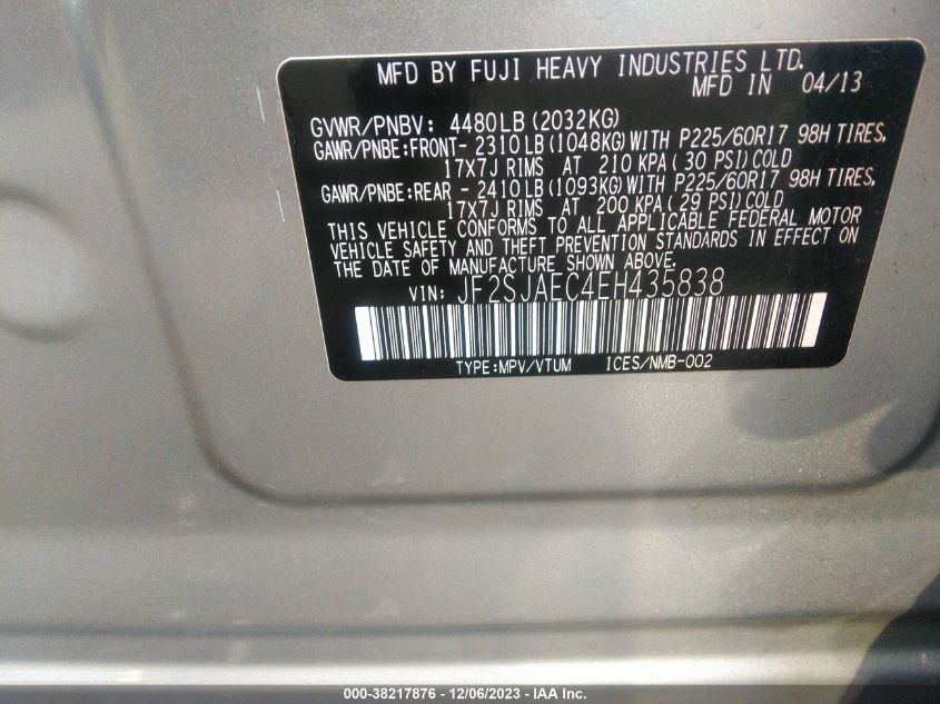 2014 SUBARU FORESTER 2.5I PREMIUM - JF2SJAEC4EH435838