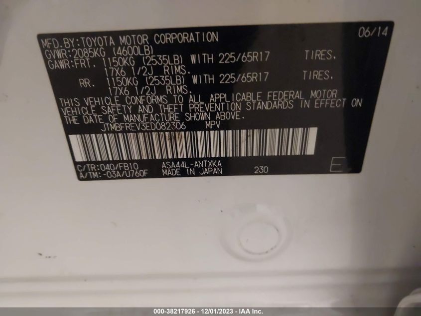 2014 TOYOTA RAV4 LE - JTMBFREV3ED082306