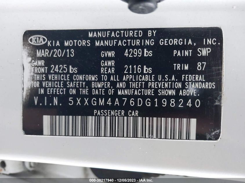2013 KIA OPTIMA LX - 5XXGM4A76DG198240